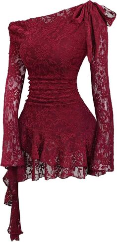 WDIRARA Women's Floral Lace Off the Shoulder Dress Ruched Long Sleeve Layered Ruffle Dresses in Saudi Arabia