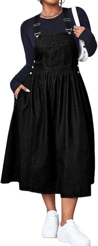 chouyatou Women's Retro Adjustable Strap Denim Overall Dress A-Line Midi Long Tank Pinafore Jean Dress in Saudi Arabia