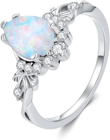 1.5 Carat 925 Sterling Silver Pear Shaped Opal Engagement Rings for Women Leaf Genuine Opal Promise Wedding Ring for Her in Kuwait