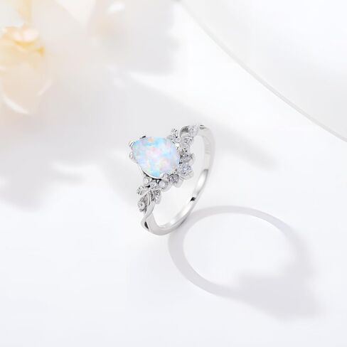 1.5 Carat 925 Sterling Silver Pear Shaped Opal Engagement Rings for Women Leaf Genuine Opal Promise Wedding Ring for Her in Kuwait