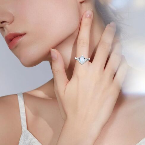 1.5 Carat 925 Sterling Silver Pear Shaped Opal Engagement Rings for Women Leaf Genuine Opal Promise Wedding Ring for Her in Kuwait