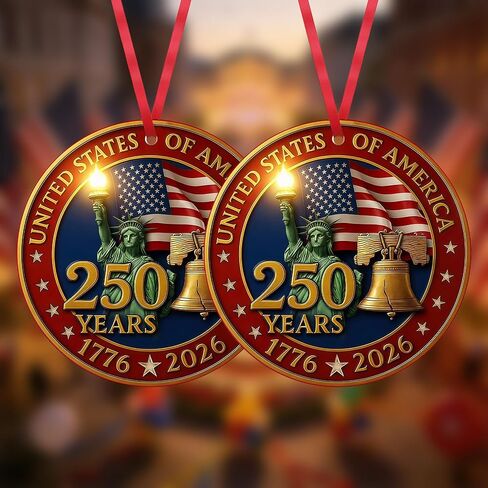 United States 250th Anniversary Ornament, America 250 Merchandise, 2D Acrylic USA 250th Anniversary Merchandise,Gift for Us Citizens, Patriotic Collectors in Kuwait