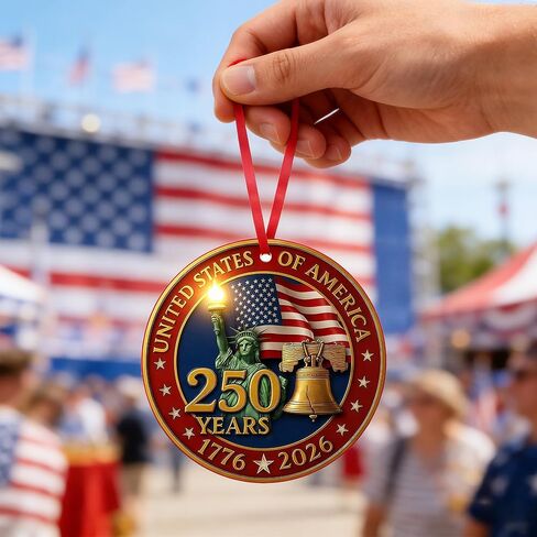 United States 250th Anniversary Ornament, America 250 Merchandise, 2D Acrylic USA 250th Anniversary Merchandise,Gift for Us Citizens, Patriotic Collectors in Kuwait