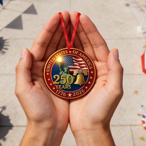 United States 250th Anniversary Ornament, America 250 Merchandise, 2D Acrylic USA 250th Anniversary Merchandise,Gift for Us Citizens, Patriotic Collectors in Kuwait
