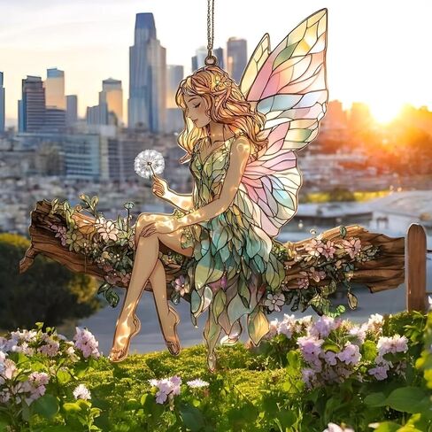 1PC Fairy on Branch Acrylic Suncatcher Hanging, 7.08 inch Window Decor with Printed Stained Glass Style Design, Rainbow Maker Wall Art, Gift Idea & Garden Ornament Indoor Outdoor Use/YX-11 in Saudi Arabia