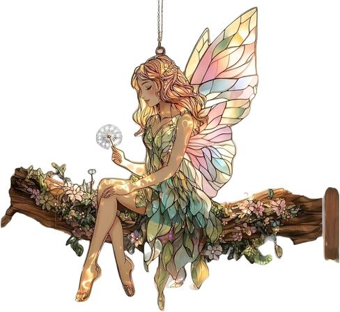 1PC Fairy on Branch Acrylic Suncatcher Hanging, 7.08 inch Window Decor with Printed Stained Glass Style Design, Rainbow Maker Wall Art, Gift Idea & Garden Ornament Indoor Outdoor Use/YX-11 in Saudi Arabia