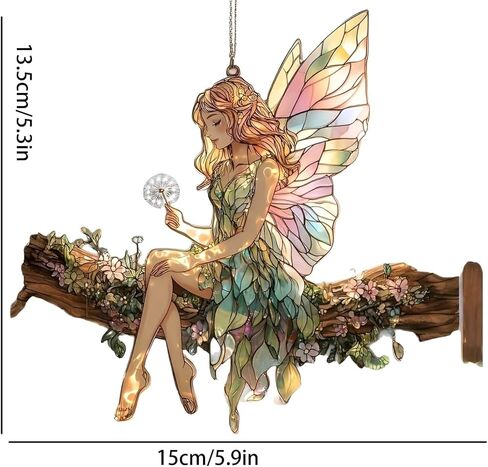 1PC Fairy on Branch Acrylic Suncatcher Hanging, 7.08 inch Window Decor with Printed Stained Glass Style Design, Rainbow Maker Wall Art, Gift Idea & Garden Ornament Indoor Outdoor Use/YX-11 in Saudi Arabia