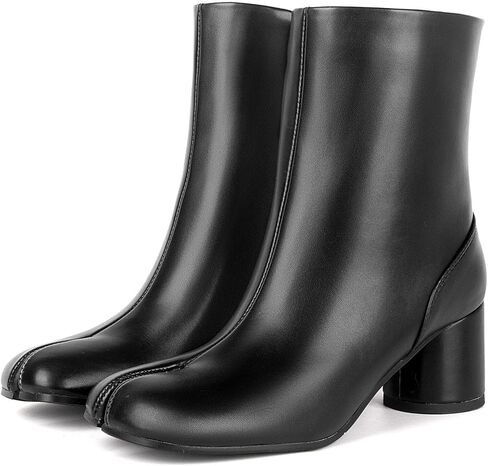 أحذية تابي للسيدات من KOKOMOMO، أحذية طويلة للكاحل بمقدمة مقسمة، كعب أسطواني مكتنز، أحذية النينجا اليابانية بسحاب، كعب قصير، أحذية رسمية للعمل اليومي للسيدات باللون الأسود، مقاس 9.5 in Kuwait