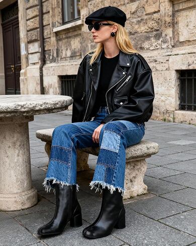 أحذية تابي للسيدات من KOKOMOMO، أحذية طويلة للكاحل بمقدمة مقسمة، كعب أسطواني مكتنز، أحذية النينجا اليابانية بسحاب، كعب قصير، أحذية رسمية للعمل اليومي للسيدات باللون الأسود، مقاس 9.5 in Kuwait