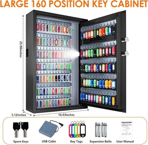 220 Position Large Key Lock Box Wall Mount with Code, Digital Key Cabinet Wall Mount Key Organizer with Key Tags, Adjustable Key Safe Key Holder for Car, Hotels, Office, House in Kuwait
