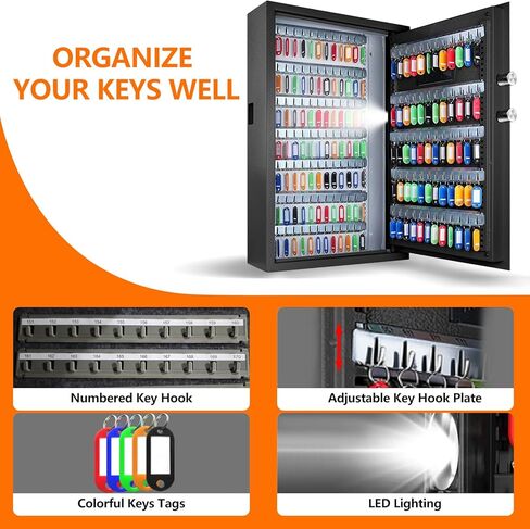 220 Position Large Key Lock Box Wall Mount with Code, Digital Key Cabinet Wall Mount Key Organizer with Key Tags, Adjustable Key Safe Key Holder for Car, Hotels, Office, House in Kuwait