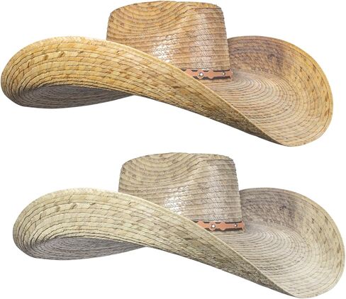 MexART (2 Pack) Oversized Cowboy Wide Brim Straw Hat Dark and Natural | Sombrero de Palma Grande Obscuro y Natural in Kuwait