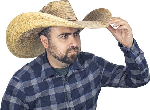 MexART (2 Pack) Oversized Cowboy Wide Brim Straw Hat Dark and Natural | Sombrero de Palma Grande Obscuro y Natural in Kuwait