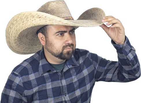 MexART (2 Pack) Oversized Cowboy Wide Brim Straw Hat Dark and Natural | Sombrero de Palma Grande Obscuro y Natural in Kuwait