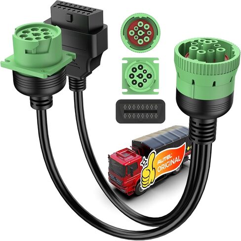Autel Original J1939 Splitter 9pin Type 2 Male to Female and 16pin OBD2 Y Cable, Green Connector Work with Truck Diagnostic Scanner, Converter for Heavy Duty Commercial Truck Fleet ELD GPS Tracker in Saudi Arabia
