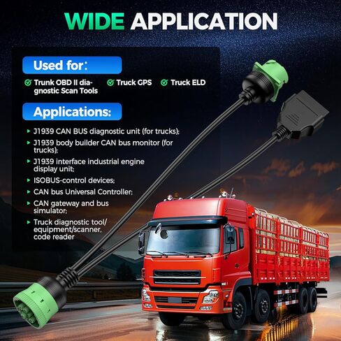 Autel Original J1939 Splitter 9pin Type 2 Male to Female and 16pin OBD2 Y Cable, Green Connector Work with Truck Diagnostic Scanner, Converter for Heavy Duty Commercial Truck Fleet ELD GPS Tracker in Saudi Arabia