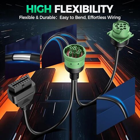 Autel Original J1939 Splitter 9pin Type 2 Male to Female and 16pin OBD2 Y Cable, Green Connector Work with Truck Diagnostic Scanner, Converter for Heavy Duty Commercial Truck Fleet ELD GPS Tracker in Saudi Arabia