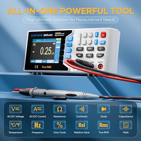 جهاز قياس متعدد رقمي True RMS من Crenova 30000، جهاز قياس متعدد على سطح المكتب للاستخدام في المختبر والصناعي. تسجيل بيانات USB، CAT II 600V. يقيس الجهد والتيار والمقاومة والسعة ودرجة الحرارة. in Kuwait