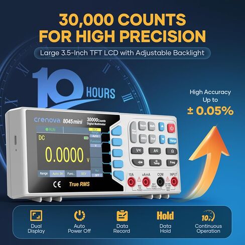 جهاز قياس متعدد رقمي True RMS من Crenova 30000، جهاز قياس متعدد على سطح المكتب للاستخدام في المختبر والصناعي. تسجيل بيانات USB، CAT II 600V. يقيس الجهد والتيار والمقاومة والسعة ودرجة الحرارة. in Kuwait