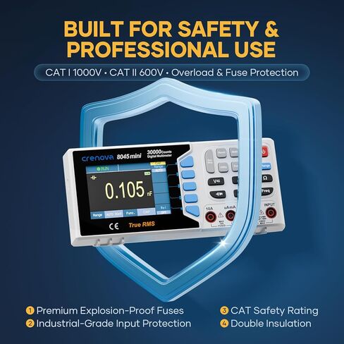 جهاز قياس متعدد رقمي True RMS من Crenova 30000، جهاز قياس متعدد على سطح المكتب للاستخدام في المختبر والصناعي. تسجيل بيانات USB، CAT II 600V. يقيس الجهد والتيار والمقاومة والسعة ودرجة الحرارة. in Kuwait