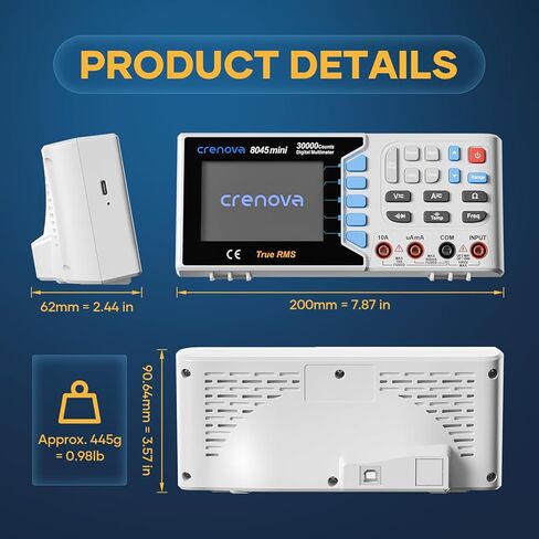 جهاز قياس متعدد رقمي True RMS من Crenova 30000، جهاز قياس متعدد على سطح المكتب للاستخدام في المختبر والصناعي. تسجيل بيانات USB، CAT II 600V. يقيس الجهد والتيار والمقاومة والسعة ودرجة الحرارة. in Kuwait