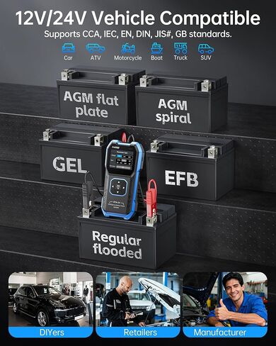 FNIRSI BTM-24 Car Battery Tester 12V 24V, 0-2000 CCA Automotive Alternator Tester, Battery Life Voltage Internal Resistance Charging Load Cranking Analyzer for Car SUV Pickup Truck ATV Motorcycle Boat in Kuwait
