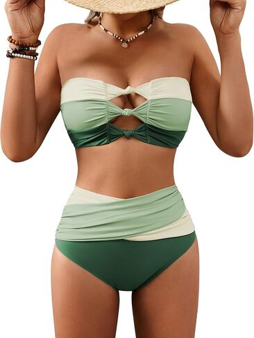 XUNYU High Waisted Bikini Sets for Women Strapless Bandeau 2 Piece Swimsuits Tummy Control Bathing Suit Sexy Swim Suits 2026 in Saudi Arabia