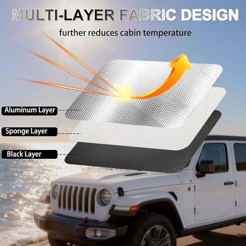 Upgrade Windshield Sun Shade for Jeep Wrangler JL & Gladiator JT 2/4 Door 2018-2026,Reflective Aluminum Film Front Window Sun Shade Sun Protector Accessories for Jeep Wrangler with Storage Bag in Kuwait