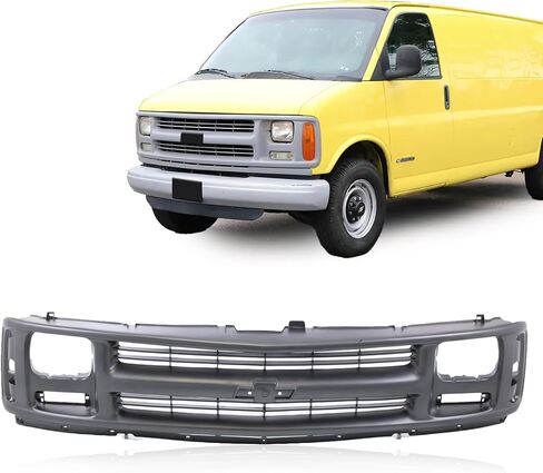Front Express Grille - Chrome Shell With Gray Insert Grill Compatible With 1996-2002 Chevy Express 1500 2500 3500 GM1200382 15037242 (Fits Composite Headlights Type) in Saudi Arabia