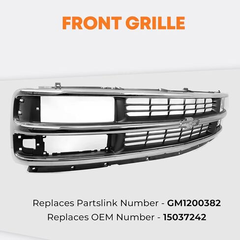 Front Express Grille - Chrome Shell With Gray Insert Grill Compatible With 1996-2002 Chevy Express 1500 2500 3500 GM1200382 15037242 (Fits Composite Headlights Type) in Saudi Arabia