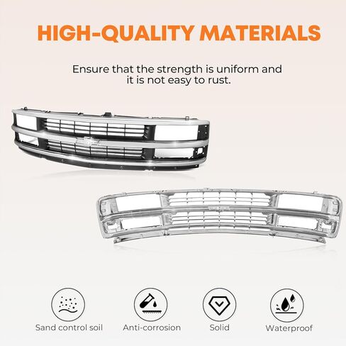 Front Express Grille - Chrome Shell With Gray Insert Grill Compatible With 1996-2002 Chevy Express 1500 2500 3500 GM1200382 15037242 (Fits Composite Headlights Type) in Saudi Arabia
