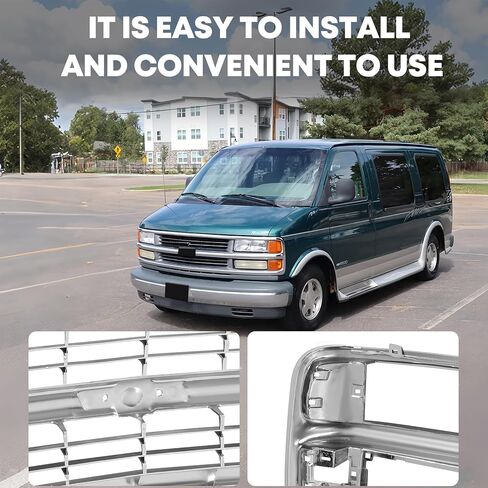 Front Express Grille - Chrome Shell With Gray Insert Grill Compatible With 1996-2002 Chevy Express 1500 2500 3500 GM1200382 15037242 (Fits Composite Headlights Type) in Saudi Arabia