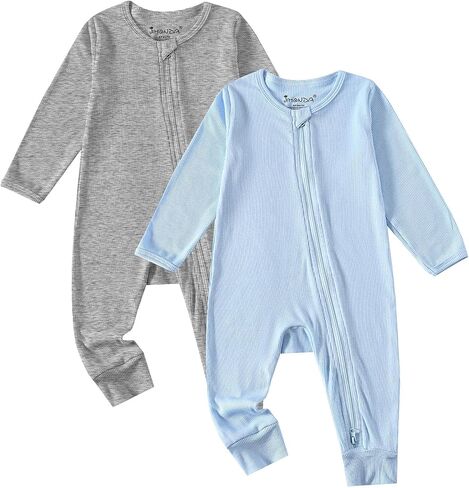 Jimonda Ribbed Rayon From Bamboo Baby Boys/Girls Sleepers, 2-Way Zipper Long Sleeve Footless Pajamas With Mittens Soft Pjs in Kuwait