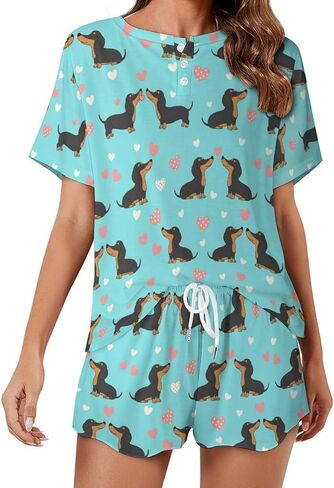 طقم بيجامات نسائي من Dujiea ملابس نوم بأكمام قصيرة، طقم ملابس صالة بيجامات بأكمام قصيرة وسروال قصير مع جيوب S-5XL in Kuwait