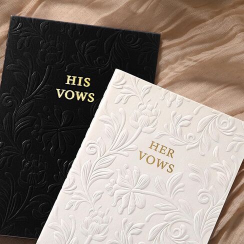 Embossed Wedding Vow Books His and Hers Floral Pattern Vow Books for Wedding Essential Registry Ideas, His and Hers Gifts, White in Kuwait