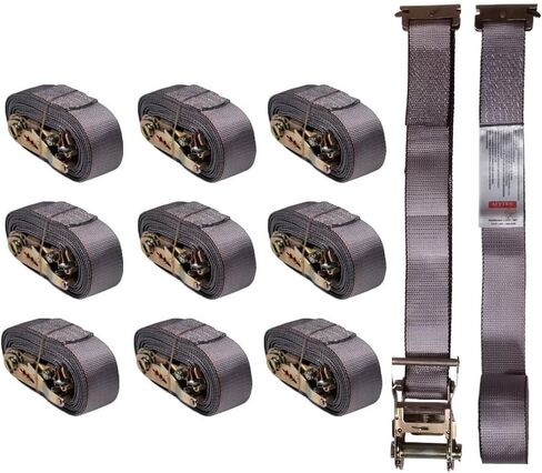 Mytee Products (10 Pack) 2'' x 16' E Track Straps w/Spring E-Fittings - Grey Ratchet Etrack Straps w/Heavy Duty 4000 lbs Breaking Strength for Enclosed Trailers, Trucks & Vans in Saudi Arabia