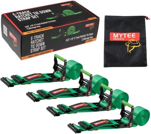 Mytee Products (10 Pack) 2'' x 16' E Track Straps w/Spring E-Fittings - Grey Ratchet Etrack Straps w/Heavy Duty 4000 lbs Breaking Strength for Enclosed Trailers, Trucks & Vans in Saudi Arabia