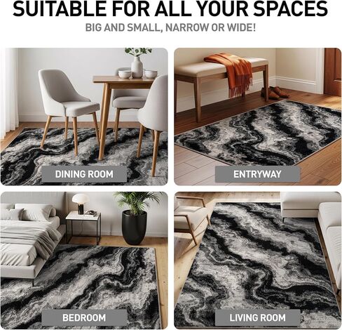 Rugshop Modern Contrast Indoor Area Rug for Living Room,Bedroom,Kitchen Rug Low Pile Rug with Jute Backing 5' x 7' Black in Saudi Arabia