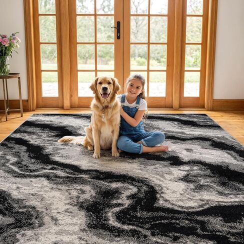 Rugshop Modern Contrast Indoor Area Rug for Living Room,Bedroom,Kitchen Rug Low Pile Rug with Jute Backing 5' x 7' Black in Saudi Arabia