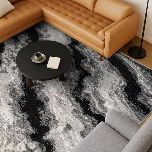 Rugshop Modern Contrast Indoor Area Rug for Living Room,Bedroom,Kitchen Rug Low Pile Rug with Jute Backing 5' x 7' Black in Saudi Arabia