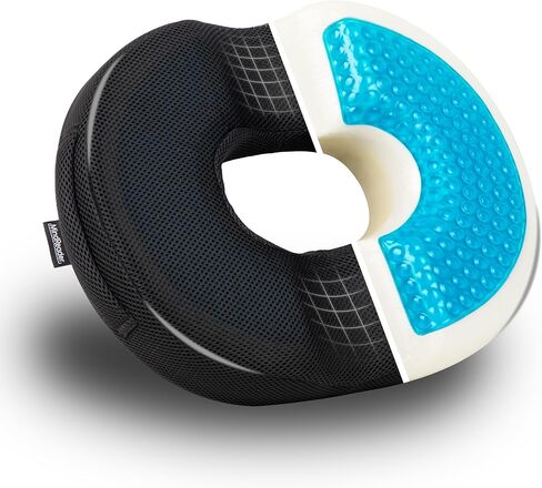 Mind Reader Air-Cloud Gel Donut Pillow, Ergonomic Memory Foam Seat Cushion with Cooling Core, Tailbone, Hemorrhoid, Pregnancy Relief, Black in Saudi Arabia