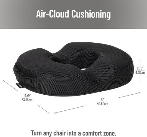 Mind Reader Air-Cloud Gel Donut Pillow, Ergonomic Memory Foam Seat Cushion with Cooling Core, Tailbone, Hemorrhoid, Pregnancy Relief, Black in Saudi Arabia