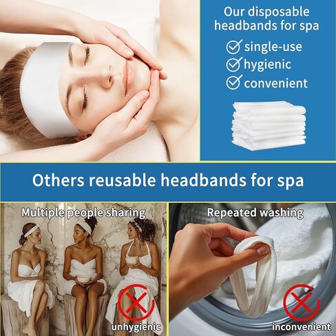 50 قطعة من عصابات الرأس للاستعمال مرة واحدة للمنتجعات الصحية - أربطة رأس مرنة مضادة للانزلاق للوجه والمنتجعات الصحية، أربطة شعر كبيرة الحجم للنساء للعناية بالبشرة والشعر وغسل الوجه ومكياج الوجه وأدوات تجميل الوجه قابلة للتعديل in Kuwait