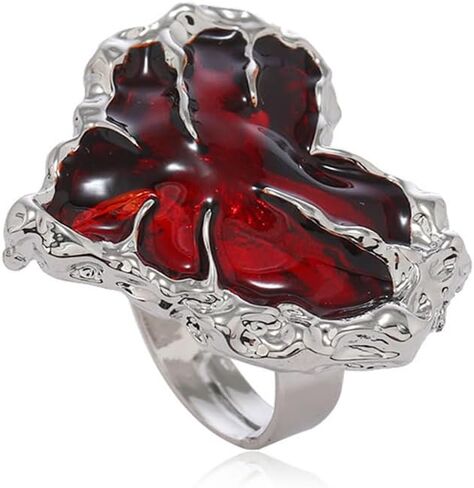 Dtja Silver Red Heart Claw Statement Ring for Women Fashion Unique Halloween Devil's Hand Adjustable Expandabal Open Wrap Finger Rings Comfort Fit Costume Party Jewelry in Saudi Arabia