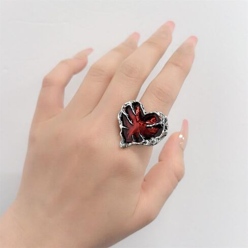 Dtja Silver Red Heart Claw Statement Ring for Women Fashion Unique Halloween Devil's Hand Adjustable Expandabal Open Wrap Finger Rings Comfort Fit Costume Party Jewelry in Saudi Arabia