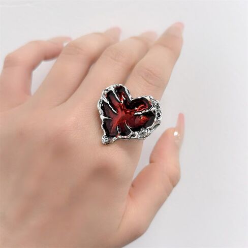 Dtja Silver Red Heart Claw Statement Ring for Women Fashion Unique Halloween Devil's Hand Adjustable Expandabal Open Wrap Finger Rings Comfort Fit Costume Party Jewelry in Saudi Arabia