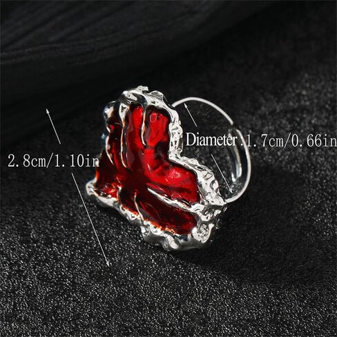Dtja Silver Red Heart Claw Statement Ring for Women Fashion Unique Halloween Devil's Hand Adjustable Expandabal Open Wrap Finger Rings Comfort Fit Costume Party Jewelry in Saudi Arabia