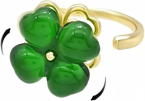 Dtja Clover Leaf Rotating Anxiety Spinner Statement Ring for Women Gold-Toned Adjustable Expandable Love Heart Four Leaves Shamrock Relieve Rings Comfort Fit Luck St.Patrick's Day Holiday Jewelry in Saudi Arabia