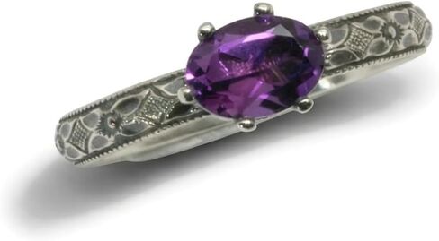 Salish Sea Inspirations Oval AA Grade Birthstone Ring Symmetrical Flower Vintage Silver E-W in Kuwait