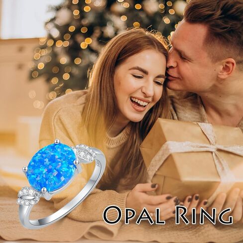 925 Sterling Silver Oval Blue Opal Ring with Zircon Spiral Edge Statement-rings Opal Jewelry Birthday Gifts for Women Her(Ring Size 5-9) in Kuwait